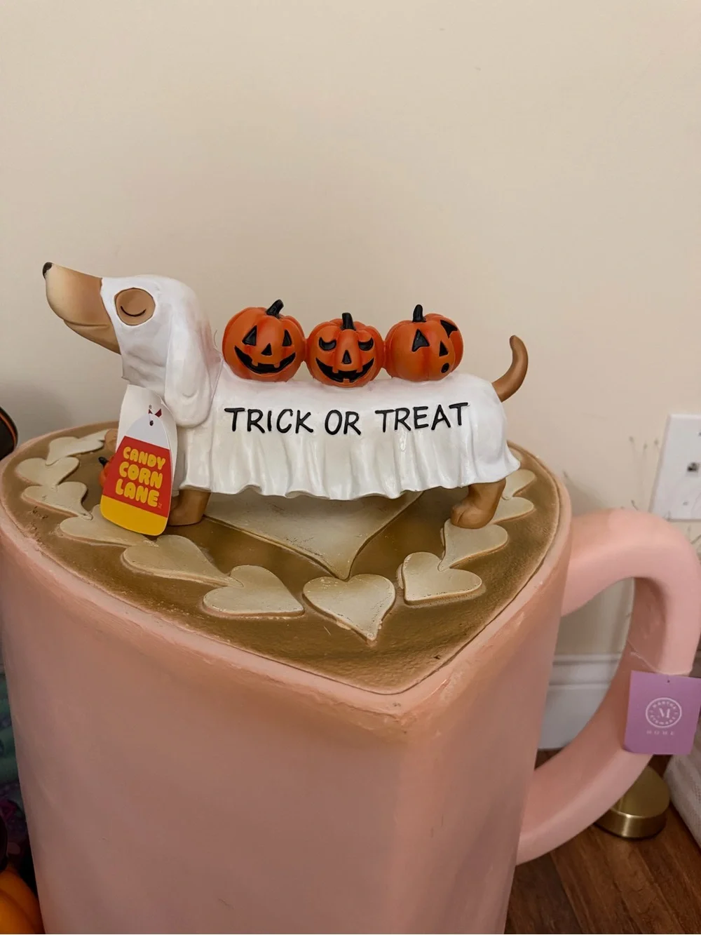 Corn Lane Resin Halloween Trick or Treat Dachshund Ghost with Pumpkins